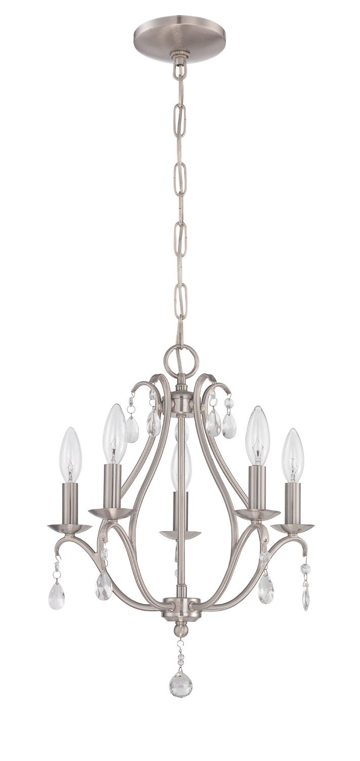 Craftmade Lighting-1015C-ATL-Five Light Mini Chandelier - 15 inches wide by 18.5 inches high Antique Linen Brushed Nickel Finish with Clear Crystal